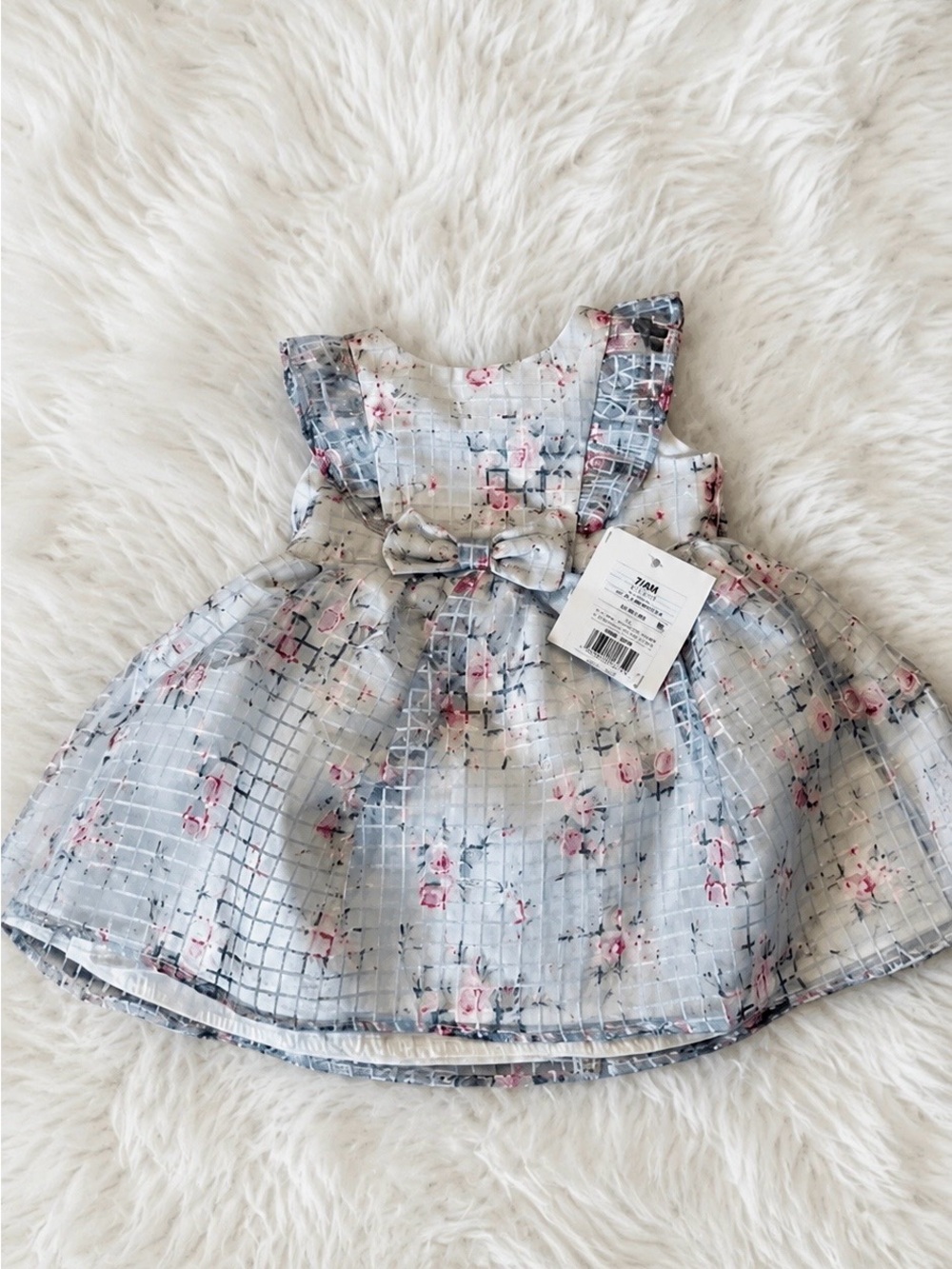 Baby Floral Grid Party Dress with Bow